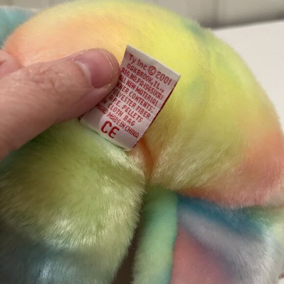 Ty Beanie Buddies Happy Birthday Bear Plush Tie Dye Pastel 14" Stuffed Toy 2001 - Picture 10 of 10
